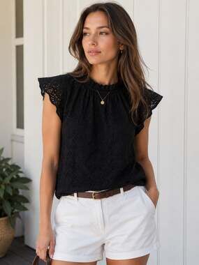 & Other Stories Paris Atelier Black Eyelet Ruffle Blouse Top US 4 Cotton Boho